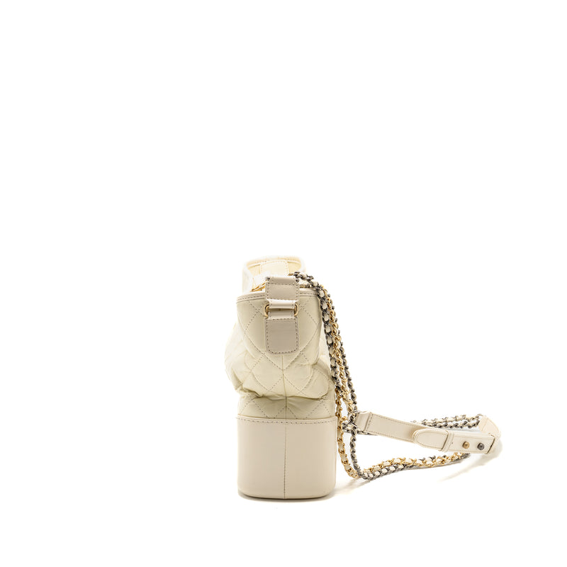 Chanel Large Gabrielle Hobo Bag Aged Calfskin White Multicolour Hardware