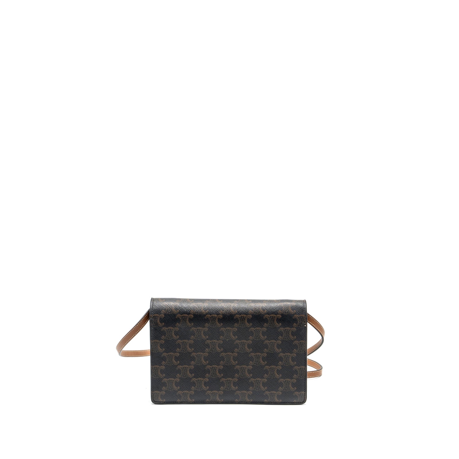 関税込★CELINE★Wallet Strap Triomphe Canvas Smooth Lambskin WALLET ON STRAP IN TRIOMPHE CANVAS AND SMOOTH LAMBSKIN - TAN