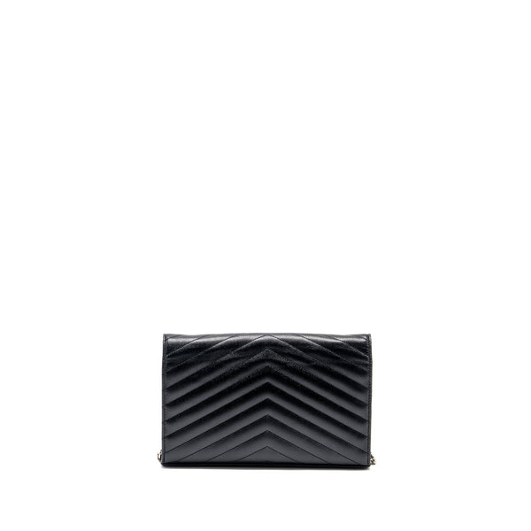 SAINT LAURENT ENVELOP CHAIN BAG GRAINED CALFSKIN BLACK SHW