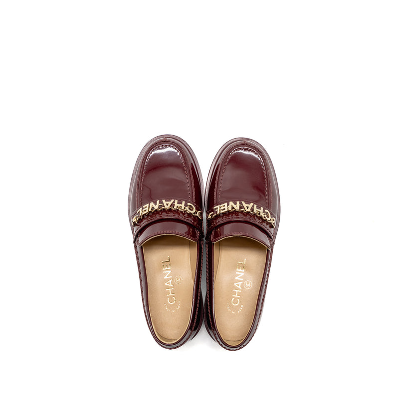 Chanel Size 36 Letter Loafers Patent Leather Burgundy LGHW