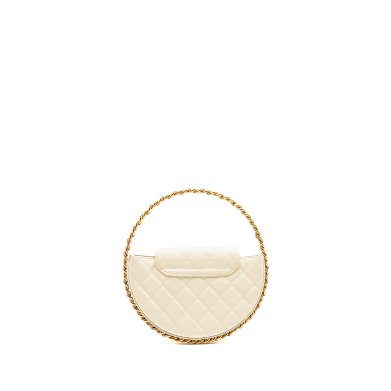 Chanel round clutch patent leather white GHW (microchip)