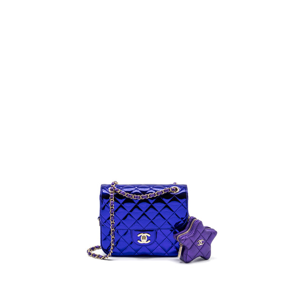 Chanel 24C mini flap bag with star coin purse patent/calfskin metallic purple LGHW (microchip)