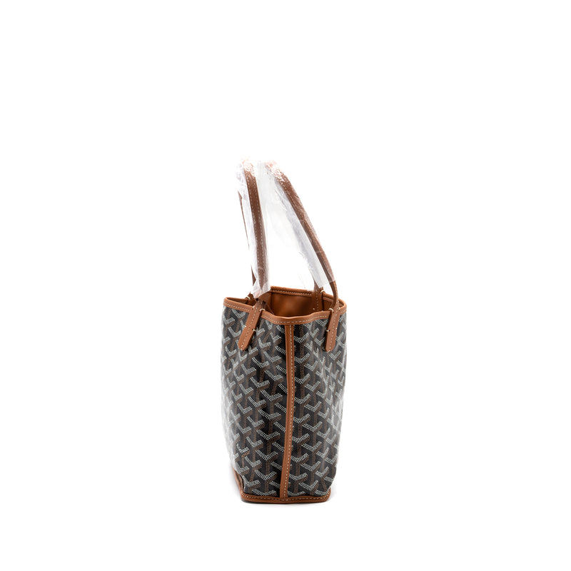 Goyard anjou mini reversible tote bag goyardine canvas / leather brown