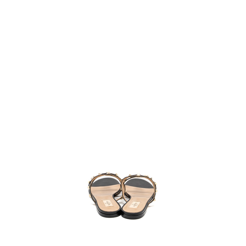 Valentino Size 38.5 Garavani Rockstud Leather Sandals Black LGHW