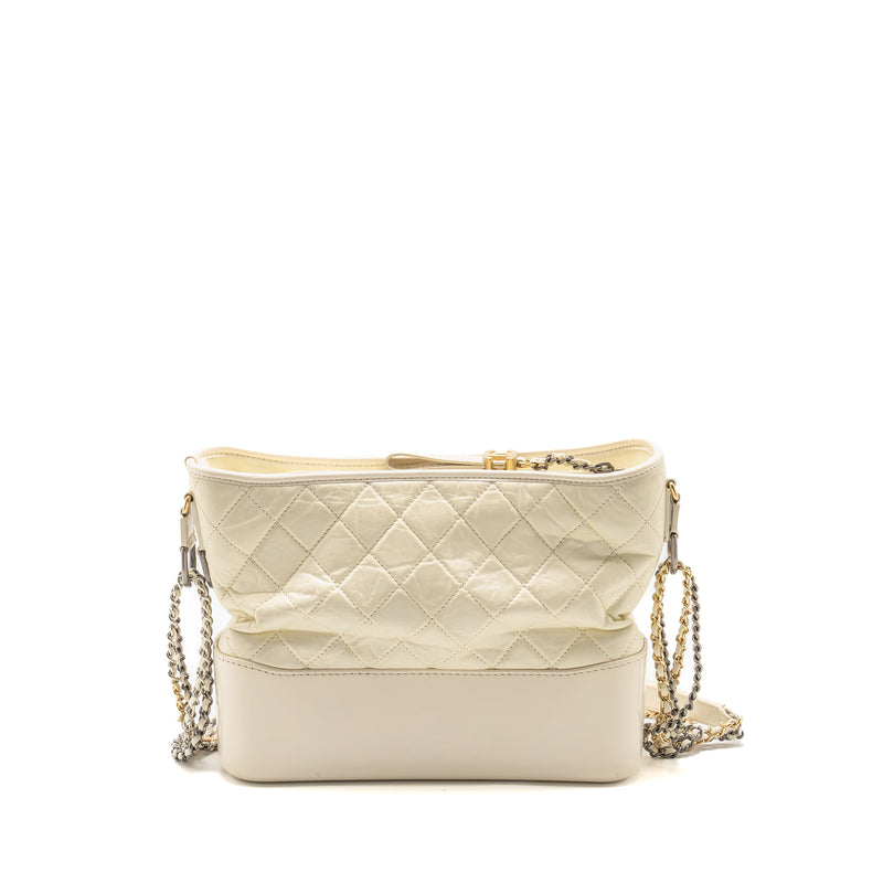 Chanel Large Gabrielle Hobo Bag Aged Calfskin White Multicolour Hardware