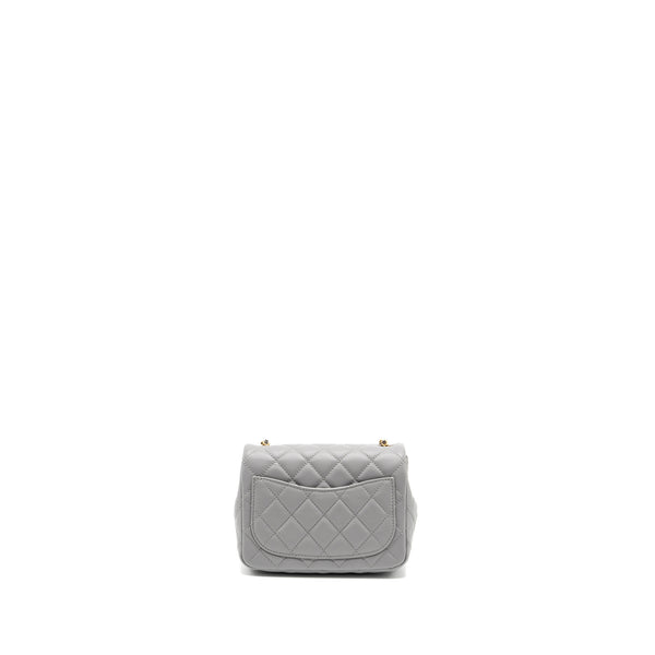 Chanel Pearl Crush Mini Square Flap Bag Lambskin Light Grey GHW(Microchip)