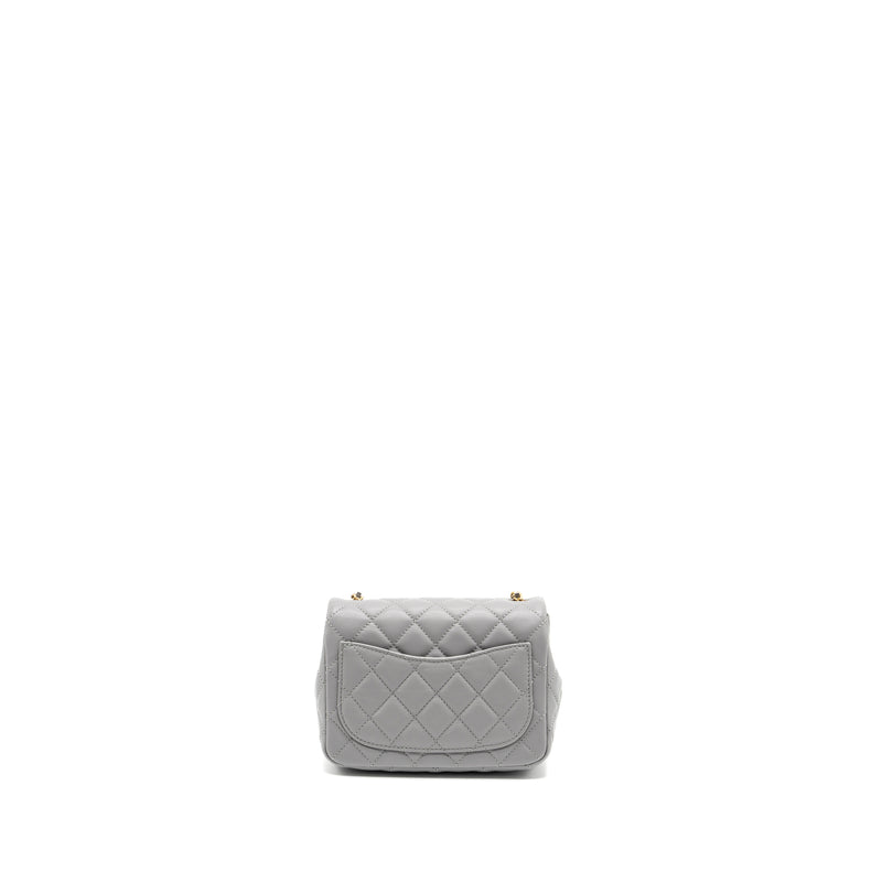 Chanel Pearl Crush Mini Square Flap Bag Lambskin Light Grey GHW(Microchip)