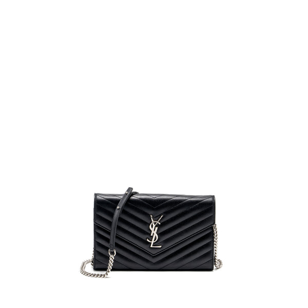 SAINT LAURENT ENVELOP CHAIN BAG GRAINED CALFSKIN BLACK SHW