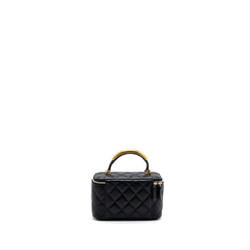 Chanel Top Handle Long Vanity With Chain Lambskin Black GHW(Microchip)