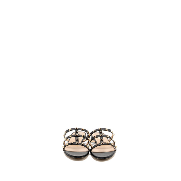 Valentino Size 38.5 Garavani Rockstud Leather Sandals Black LGHW