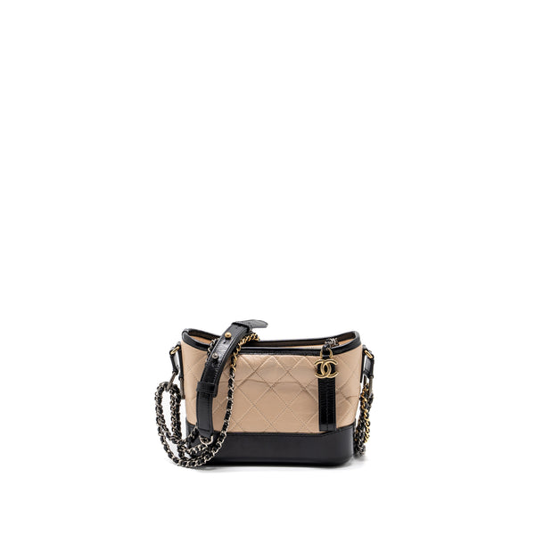 Chanel small Gabrielle hobo bag calfskin beige / black multicolor hardware