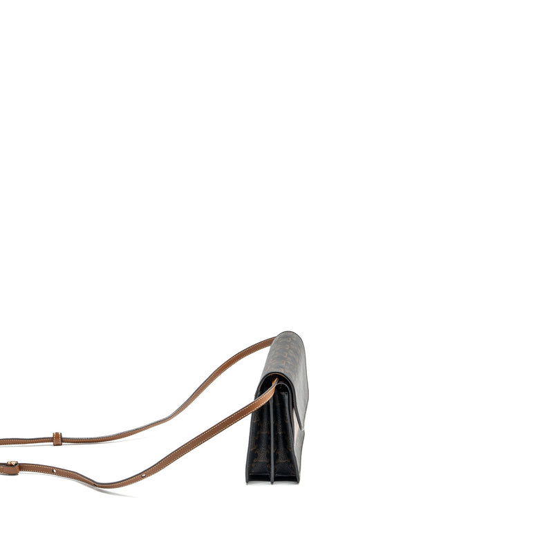 Celine Wallet on strap Triomphe Canvas / Smooth Lambskin Tan GHW