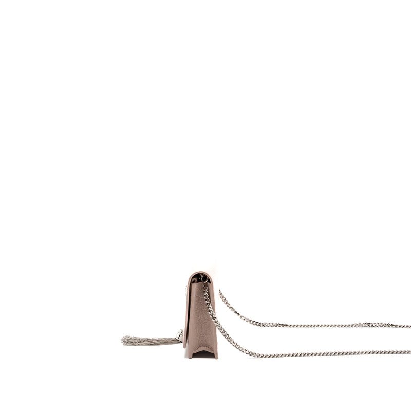 Saint Laurent Kate Wallet On Chain Croc Embossed Leather Light Pink SHW