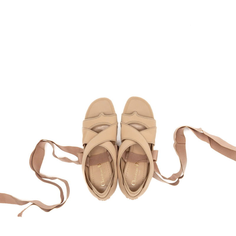 Dior Size 37 Lace Up Etoile Sandals Beige