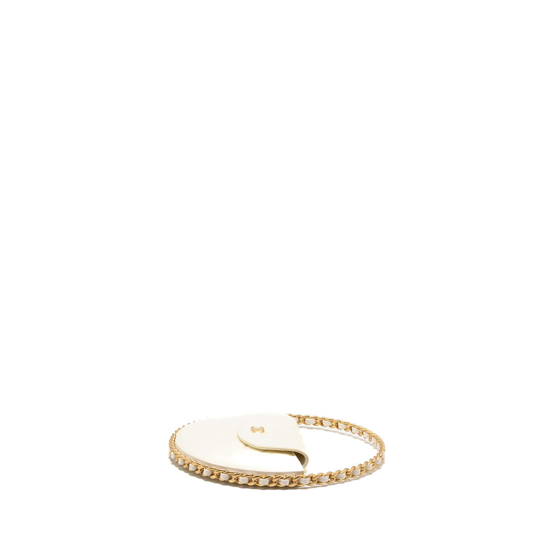 Chanel round clutch patent leather white GHW (microchip)