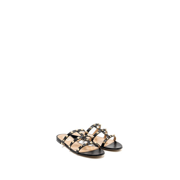 Valentino Size 38.5 Garavani Rockstud Leather Sandals Black LGHW