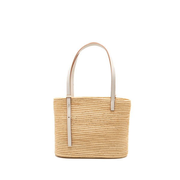 Loewe small square basket bag raffia/ calfskin white SHW