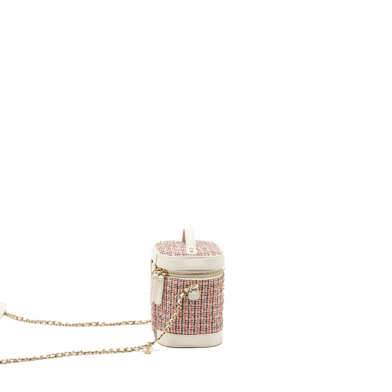Chanel top handle vanity case with chain tweed multicolour white LGHW