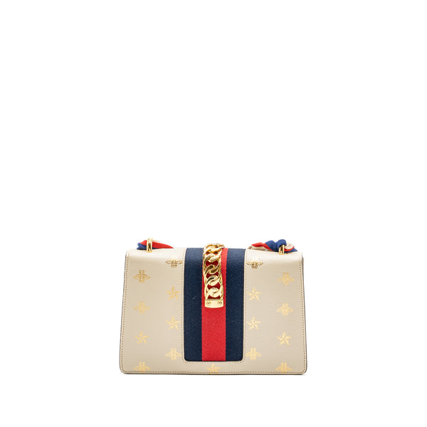 Gucci Small Sylvia Bag Bee and Star Printed Calfskin White GHW