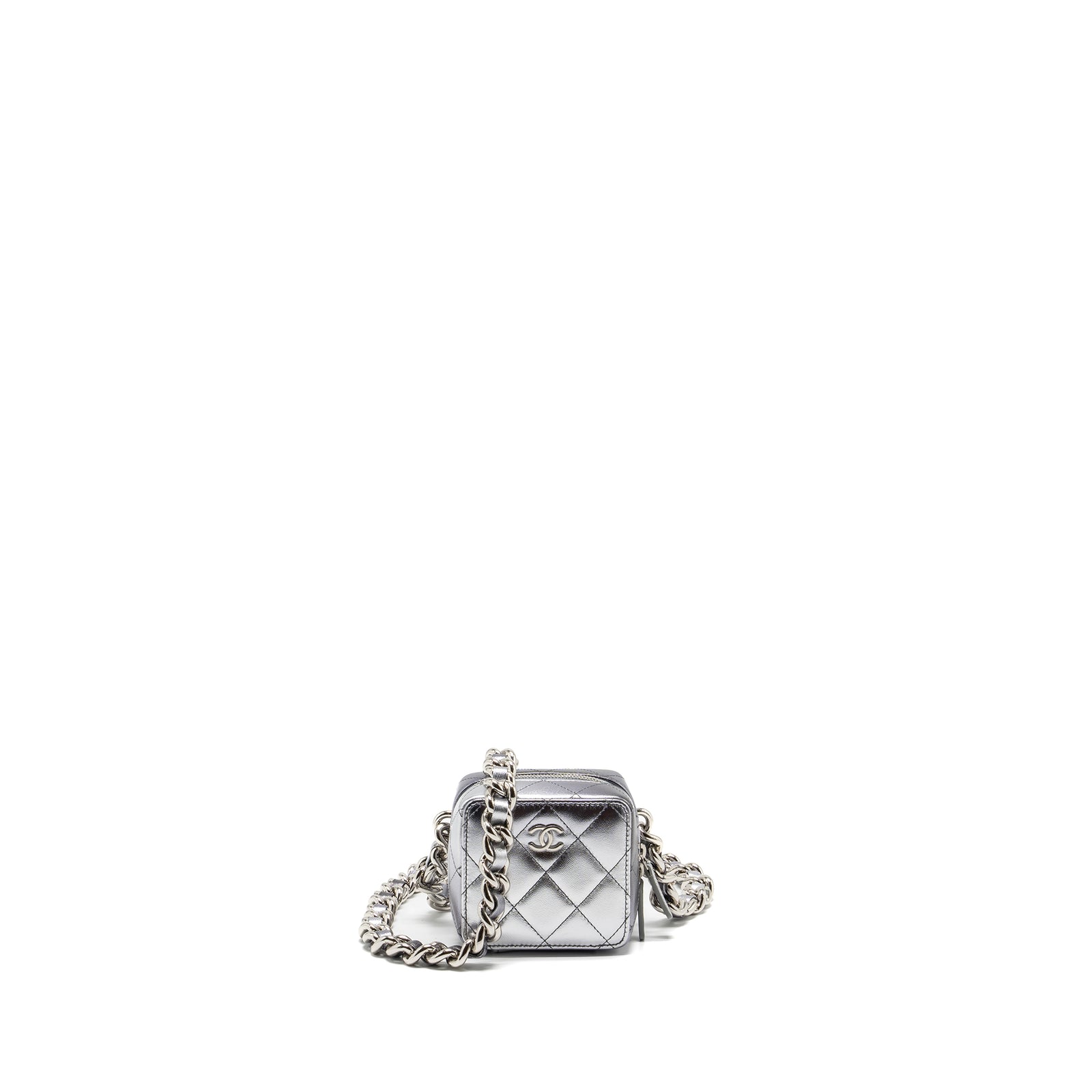 Chanel 22c coco punk purse with giant chain lambskin metallic silver/b