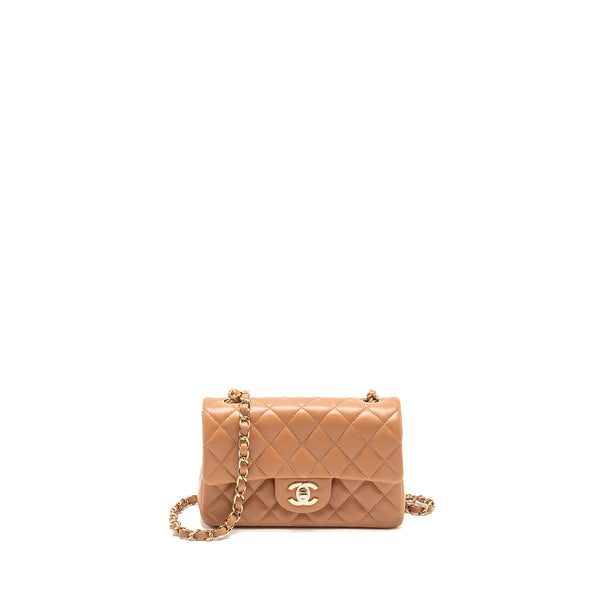 Chanel Mini Rectangular Flap Bag Lambskin Dark Beige LGHW