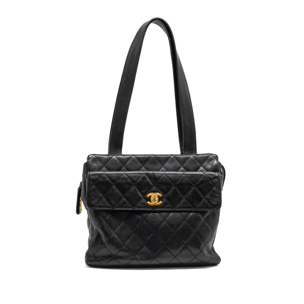 Chanel Quiltede zip shoulder bag caviar black GHW