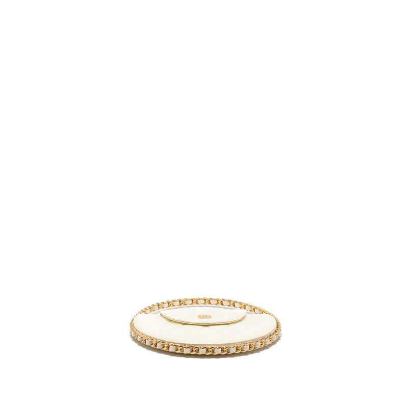 Chanel round clutch patent leather white GHW (microchip)