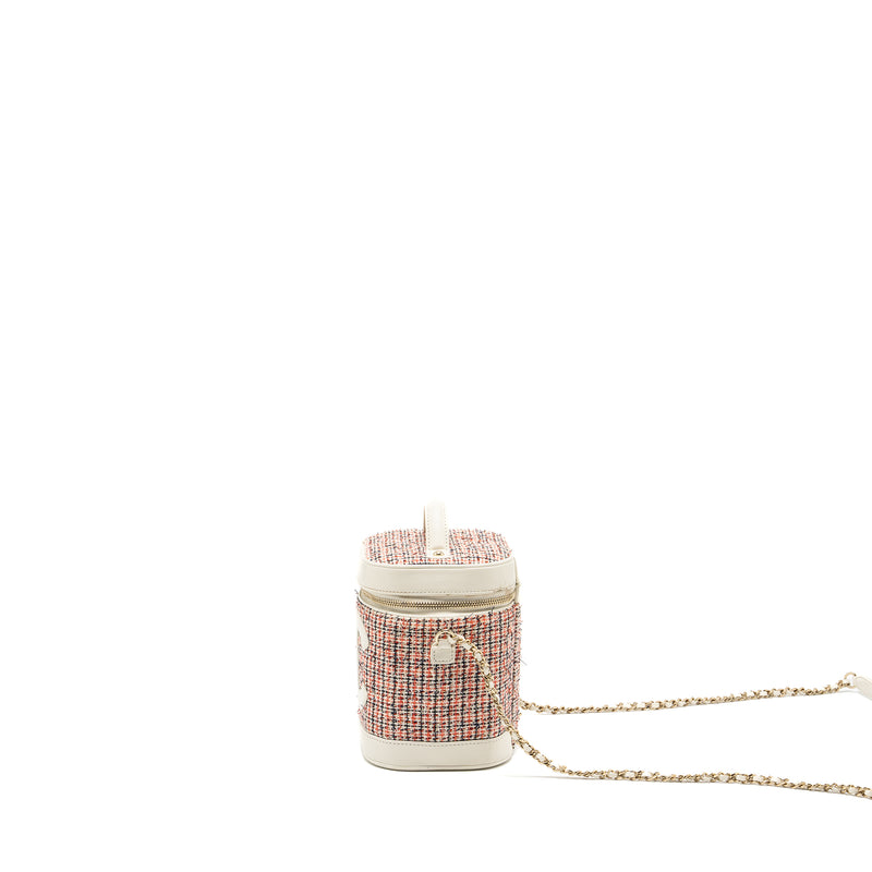 Chanel top handle vanity case with chain tweed multicolour white LGHW