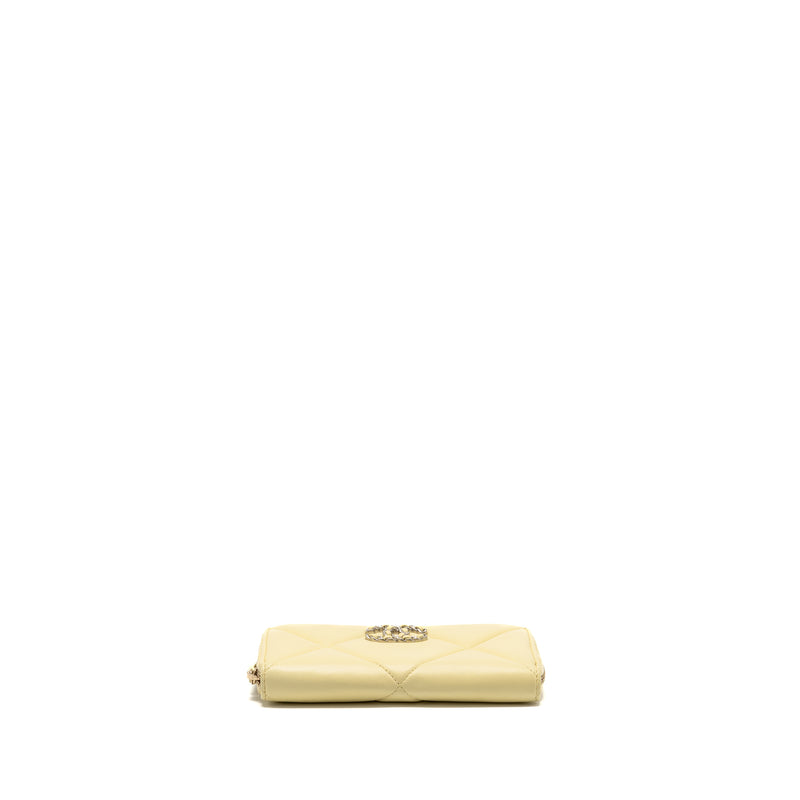 Chanel 19 long wallet lambskin yellow SHW (microchip)