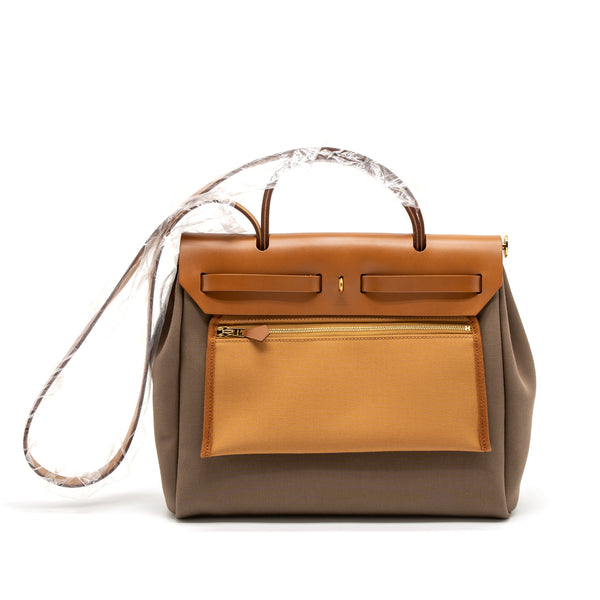 Hermes Herbag 31 Zip Bag Canvas/Vache Hunter Etoupe-Dune/Fauve GHW Stamp U