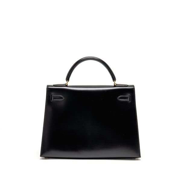 Hermes Kelly 32 Box Black GHW Stamp Square B