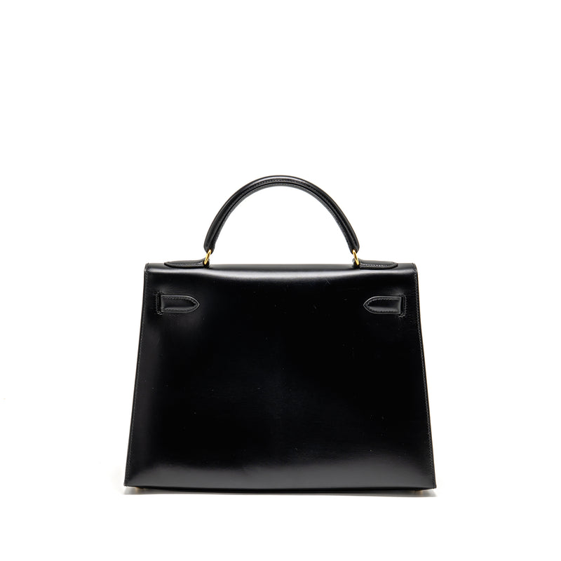 Hermes Kelly 32 Box Black GHW Stamp Square B