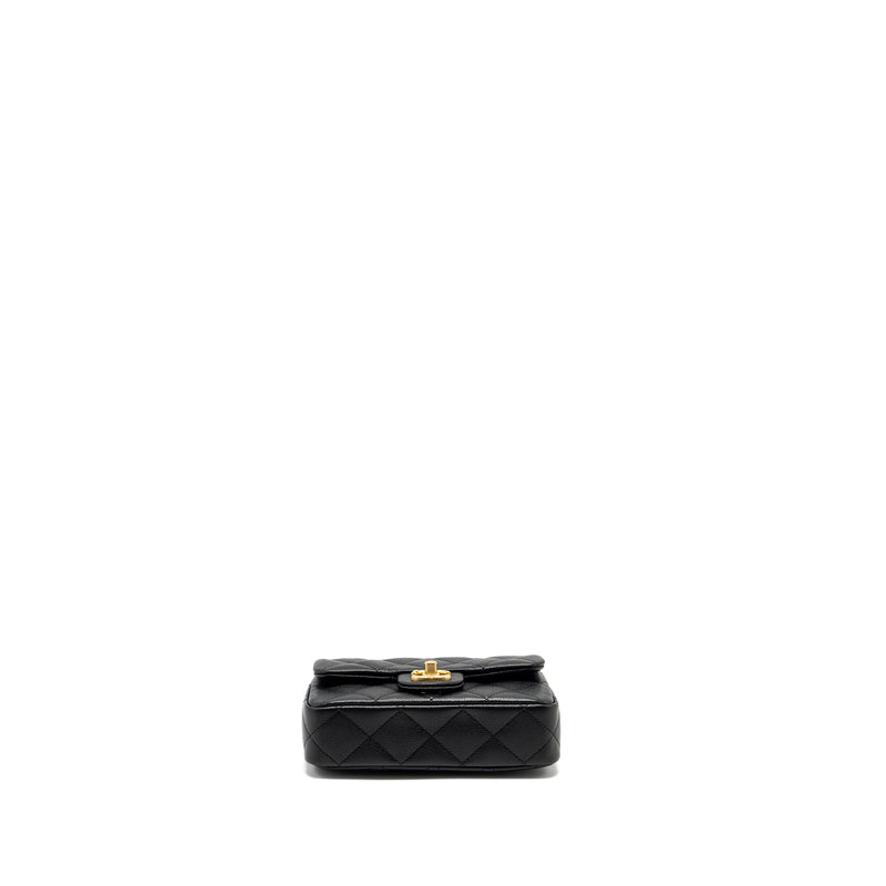 Chanel 24p Coco Love Mini Flap Bag Adjustable Chain Caviar Black Brush GHW (Microchip)