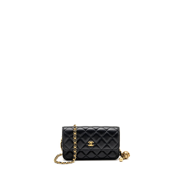 Chanel Pearl Crush Mini Wallet On Chain Lambskin Black GHW (microchip)