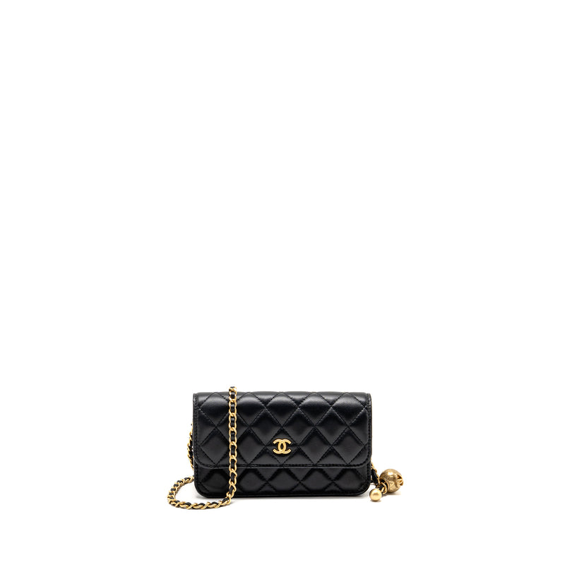 Chanel Pearl Crush Mini Wallet On Chain Lambskin Black GHW (microchip)
