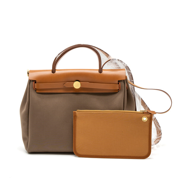 Hermes Herbag 31 Zip Bag Canvas/Vache Hunter Etoupe-Dune/Fauve GHW Stamp U