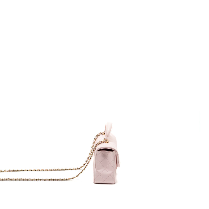 Chanel Top Handle Mini Rectangular Flap Bag Lambskin Light Pink LGHW(Microchip)