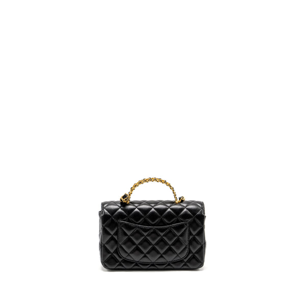 Chanel Detailed Top Handle Flap Bag Lambskin Black GHW (Microchip)