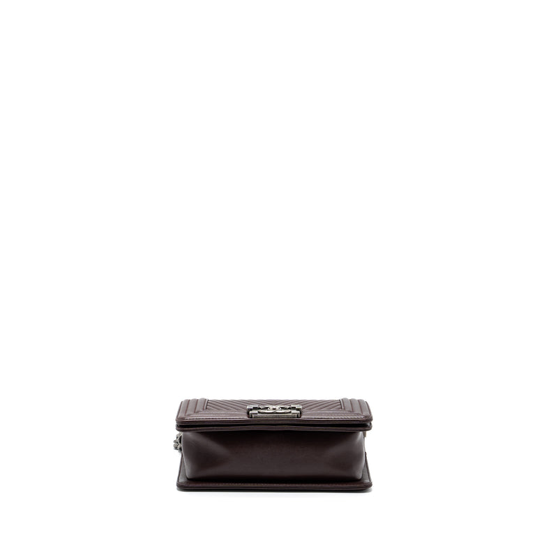 Chanel Chevron Small Boy Bag Lambskin BURGUNDY RUTHENIUM HARDWARE