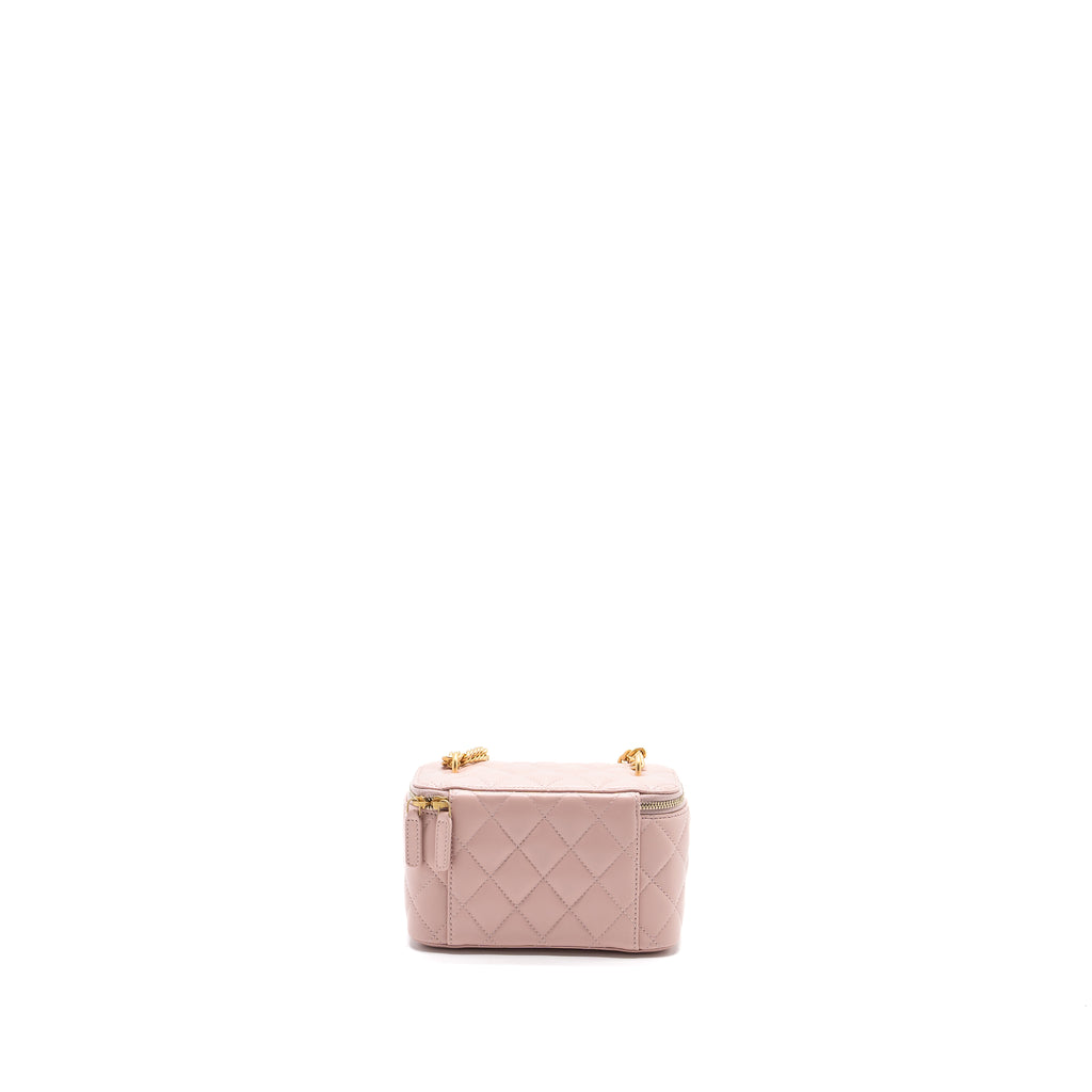 CHANEL Lambskin Quilted Mini Vanity Case With Pearl Chain Light Pink  1023531