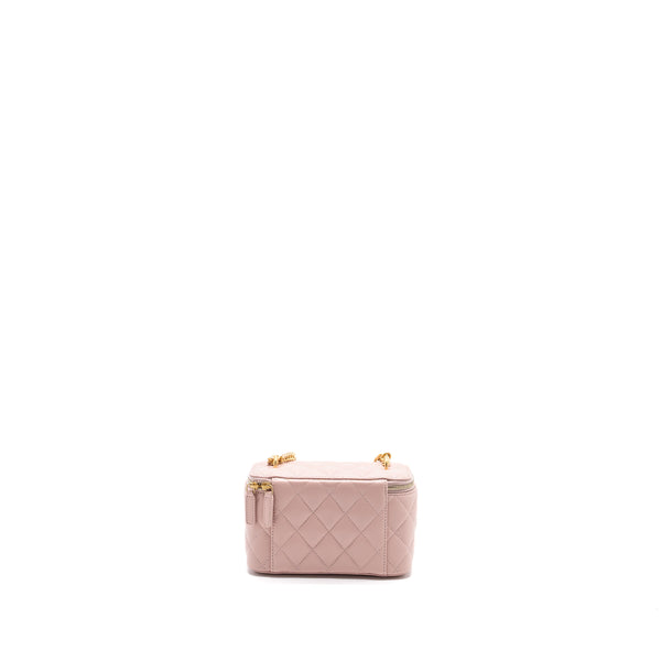Chanel Long Vanity Case Camellia Chain Lambskin  Light Pink GHW (Microchip)
