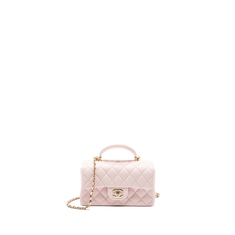 Chanel Top Handle Mini Rectangular Flap Bag Lambskin Light Pink LGHW(Microchip)