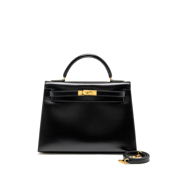 Hermes Kelly 32 Box Black GHW Stamp Square B