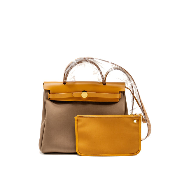 Hermes Herbag31 zip bag canvas / hunter etoupe / natural sable GHW stamp U