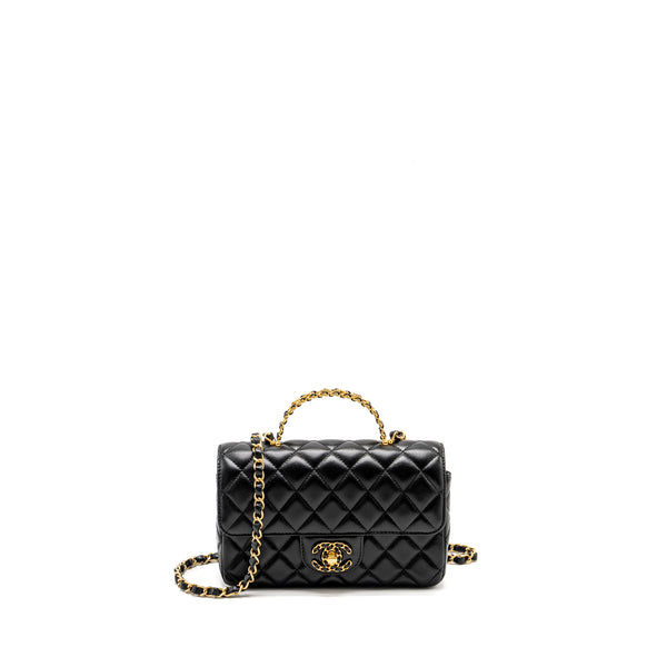 Chanel Detailed Top Handle Flap Bag Lambskin Black GHW (Microchip)