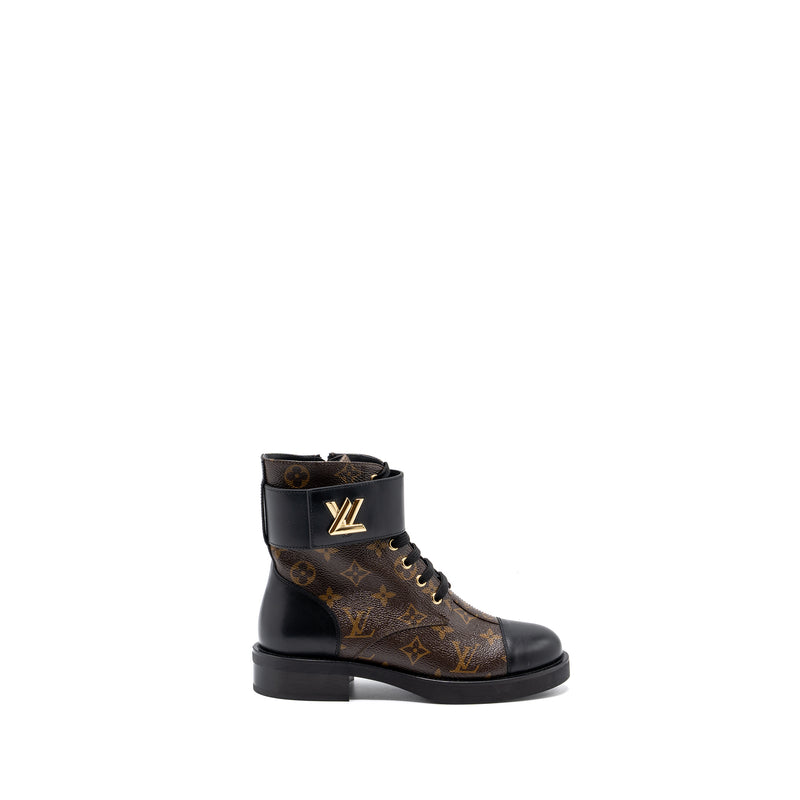 Louis Vuitton Size 37 Wonderland Flat Ranger Ankle Boots Monogram canvas/leather GHW