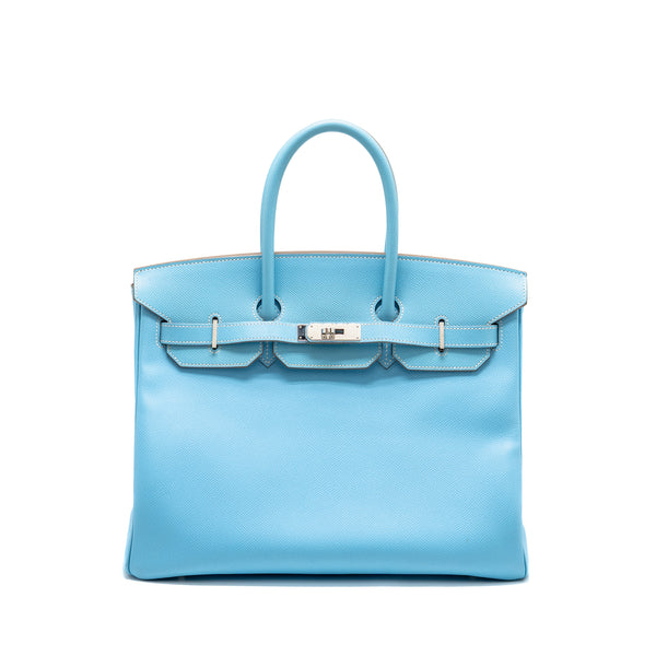 Hermes Birkin 35 Epsom 7N Celeste SHW Stamp Square O