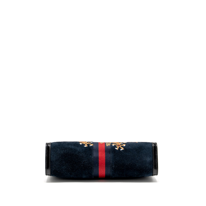 Gucci Ophidia Chain Bag Dragon Embroidered Suede Blue/Black/Multicolour GHW