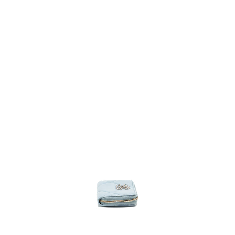 Chanel 19 zip coin purse lambskin light blue SHW (microchip)