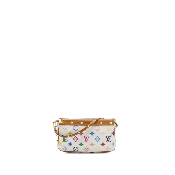 Louis Vuitton Vintage Pochette Accessories Multicolour Monogram Canvas White GHW